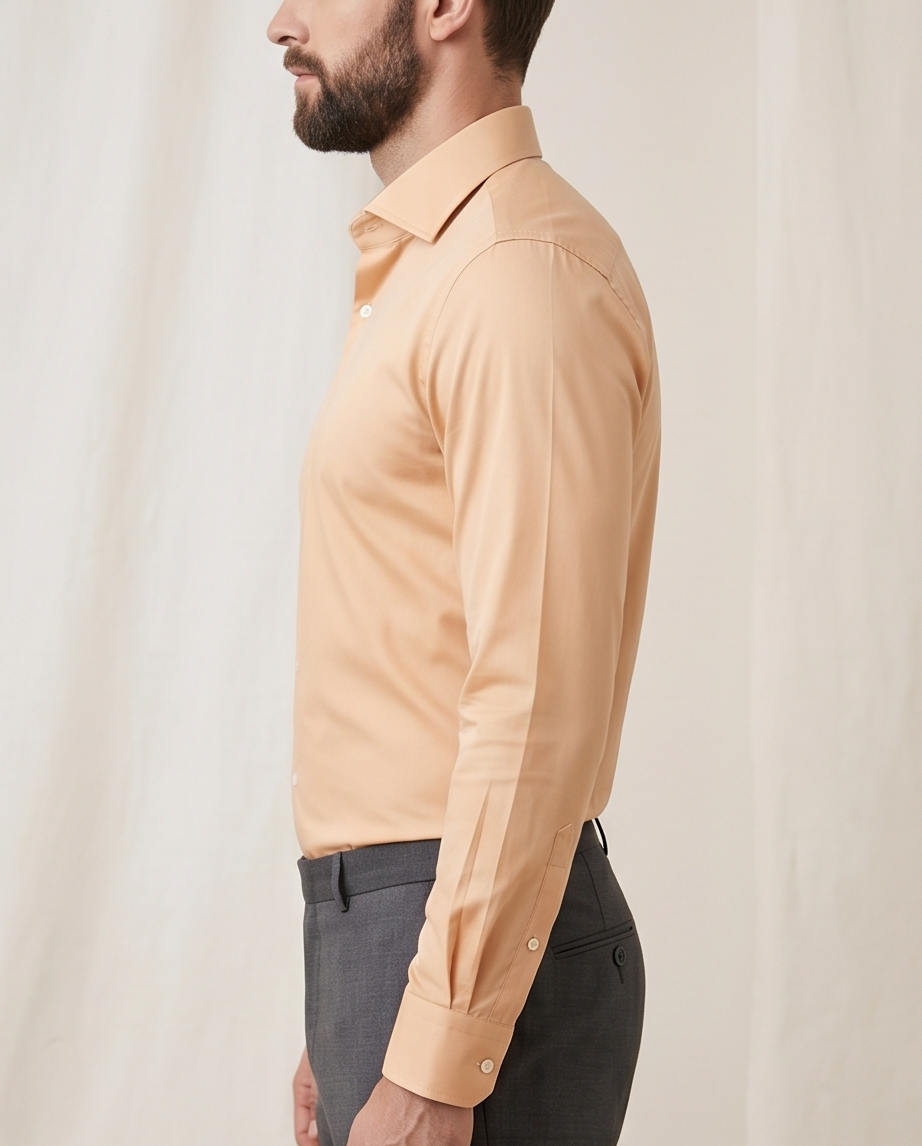 Peach Slim Fit 100% Cotton Dress Shirt with Single Cuff-3