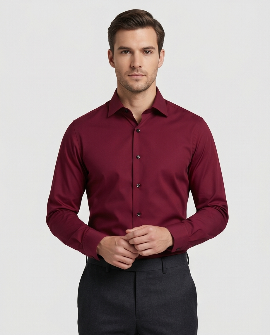 Men's Slim Fit Burgundy Cotton Oxford Shirt-0