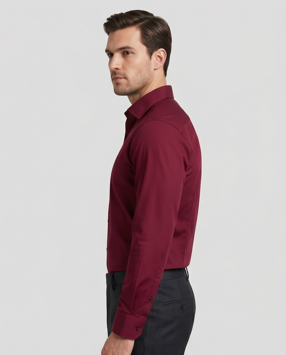 Men's Slim Fit Burgundy Cotton Oxford Shirt-1