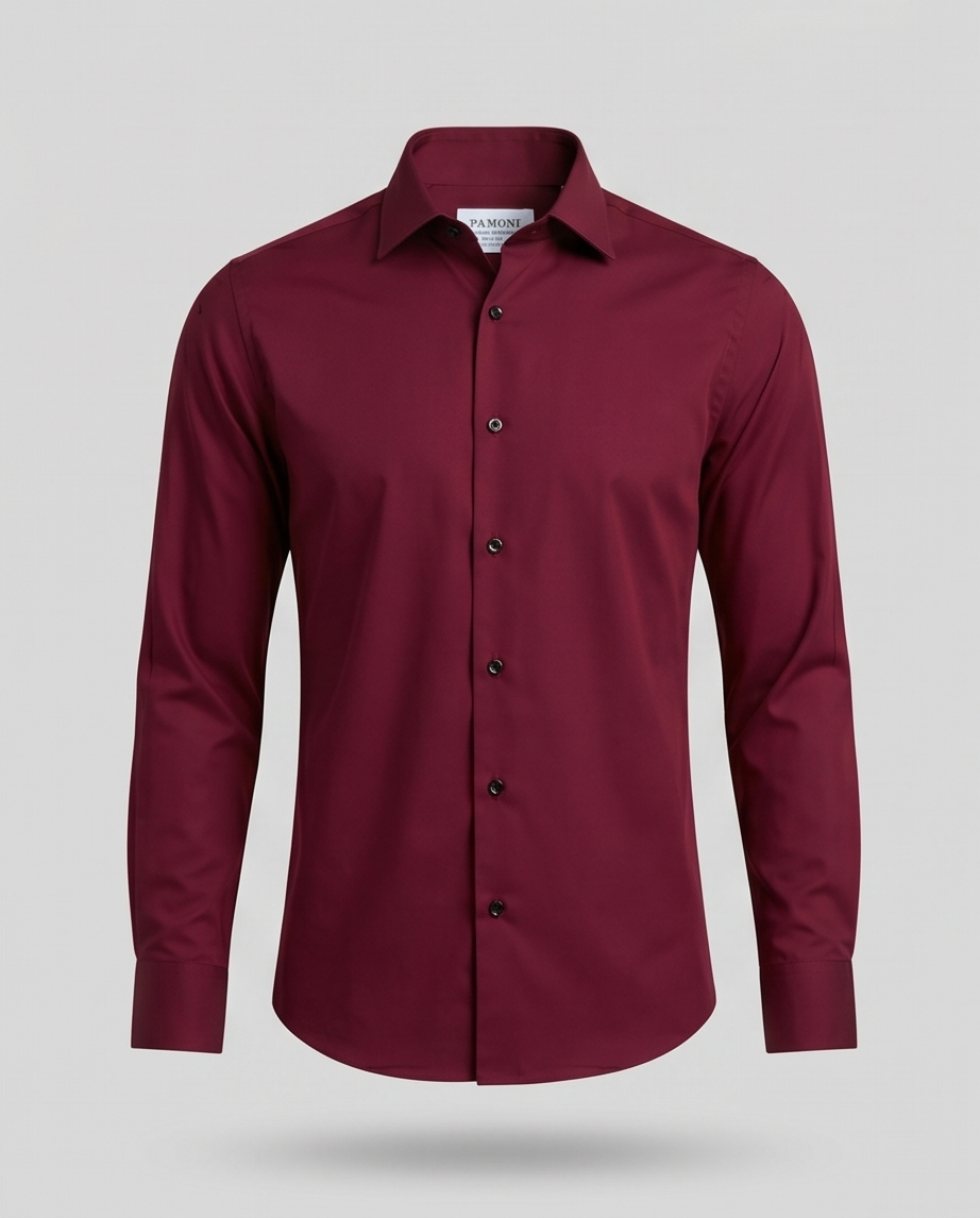 Men's Slim Fit Burgundy Cotton Oxford Shirt-2