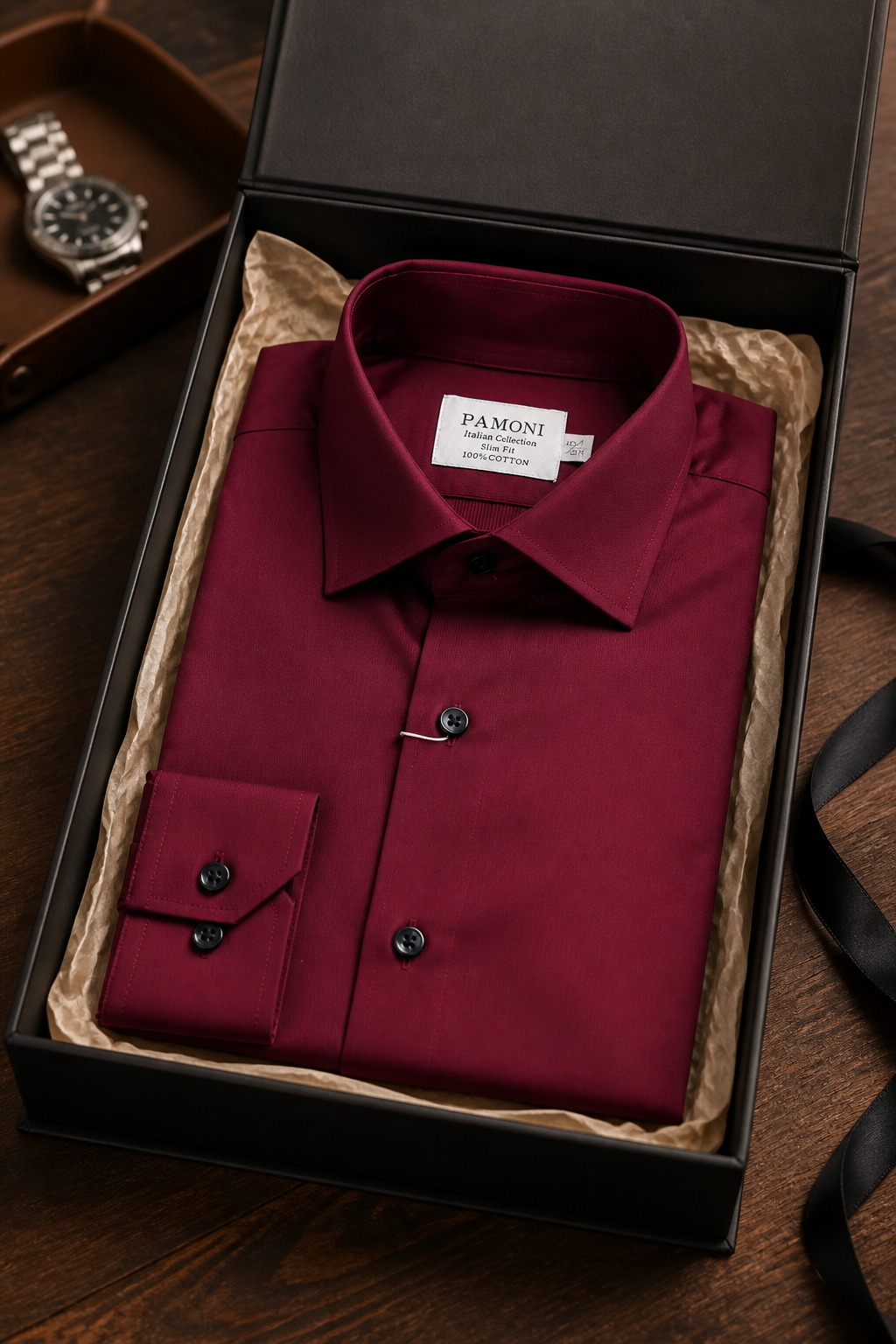 Men's Slim Fit Burgundy Cotton Oxford Shirt-3