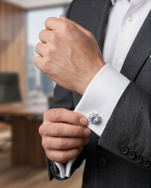 Blue Ice Crown Cufflinks-1