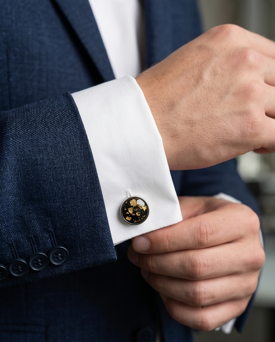 Midnight Gold Leaf Cufflinks-2