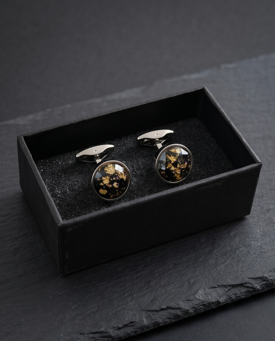 Midnight Gold Leaf Cufflinks-0