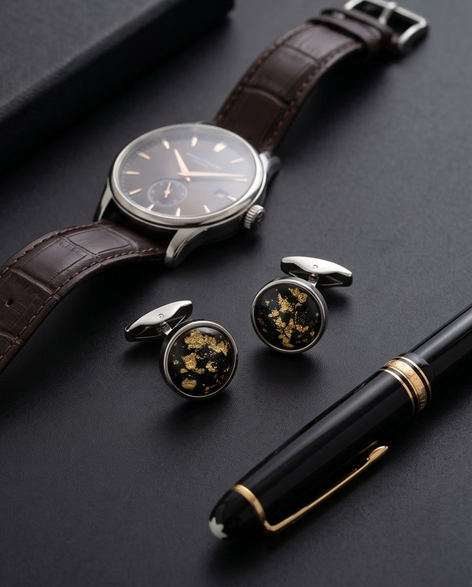 Midnight Gold Leaf Cufflinks-3