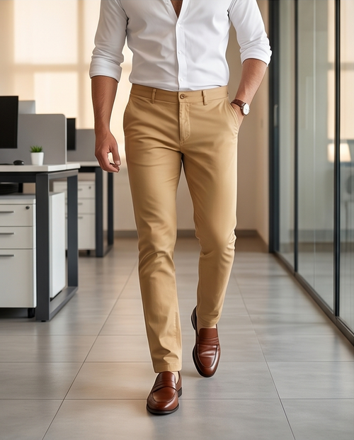 Beige Slim-Fit Stretch Chino – 100% Cotton-0