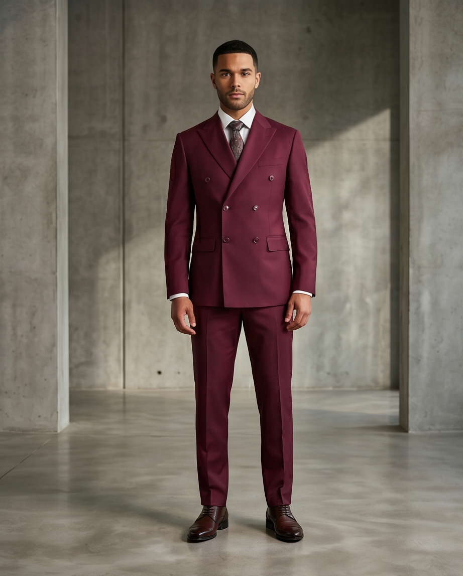 The Burgundy Tailored Double-Breasted Suit-0
