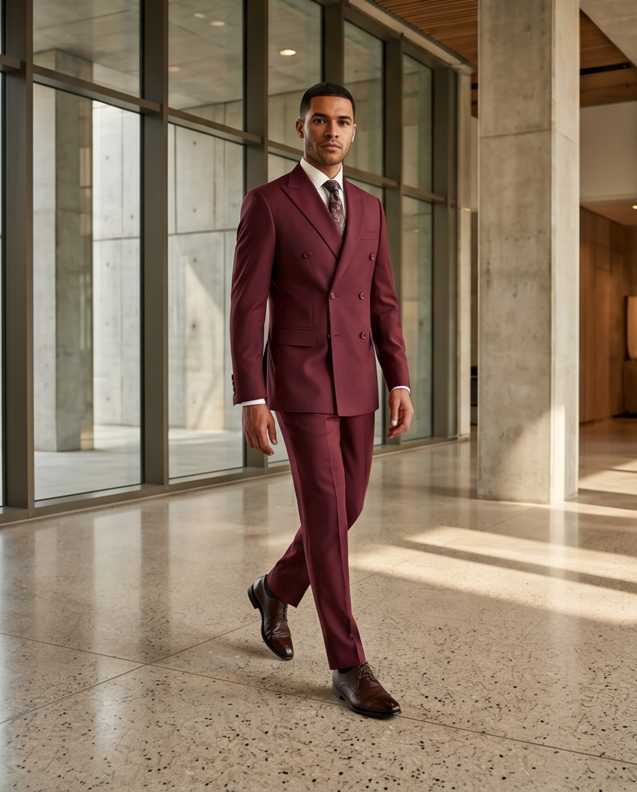 The Burgundy Tailored Double-Breasted Suit-2