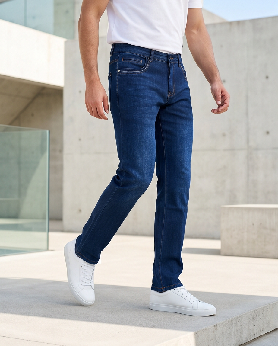 Men’s Classic Regular Fit 100% Cotton Denim Jeans – Dark Wash-1