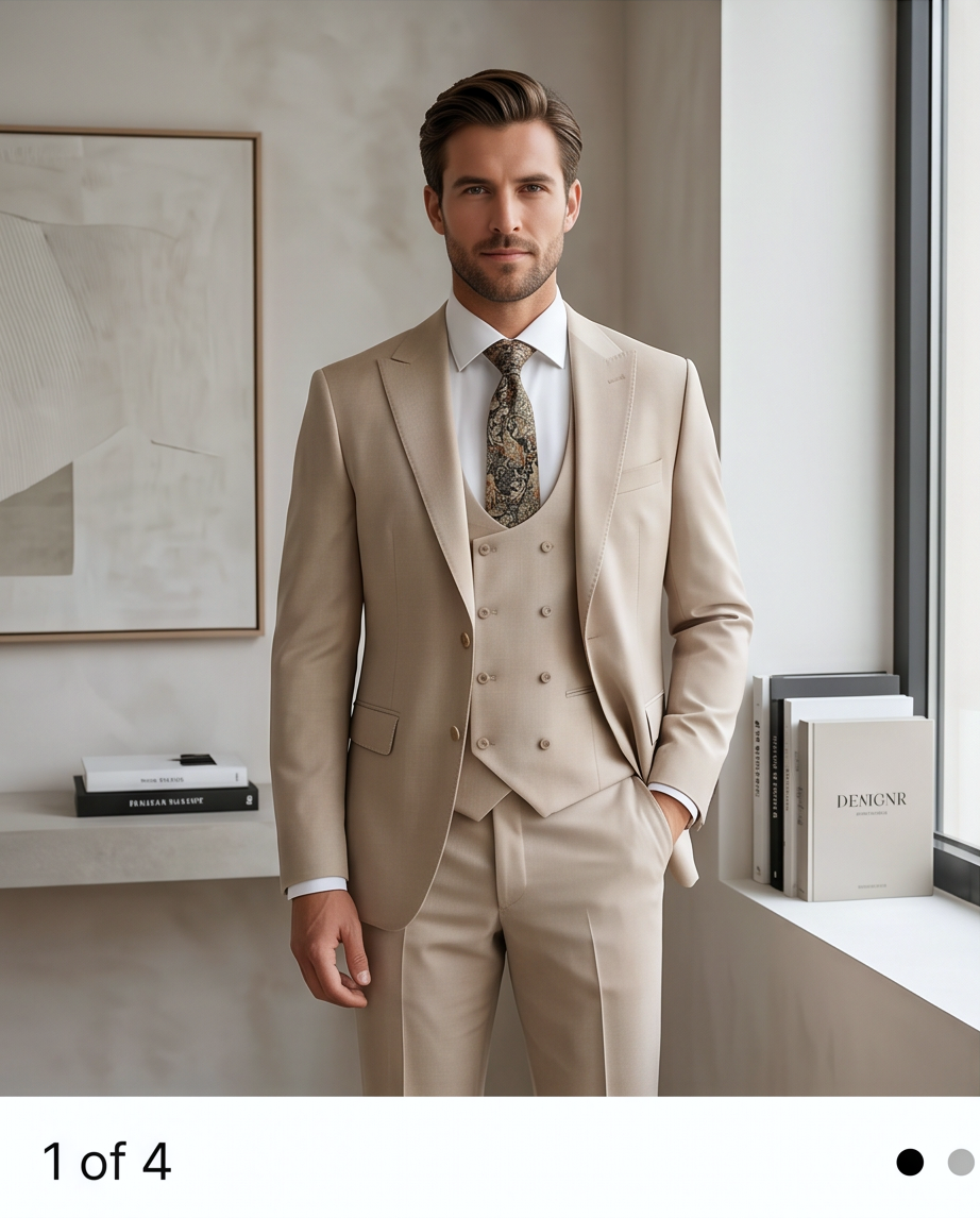 The Kensington Tailored 3-Piece Wool-Blend Suit – Sand Beige-2