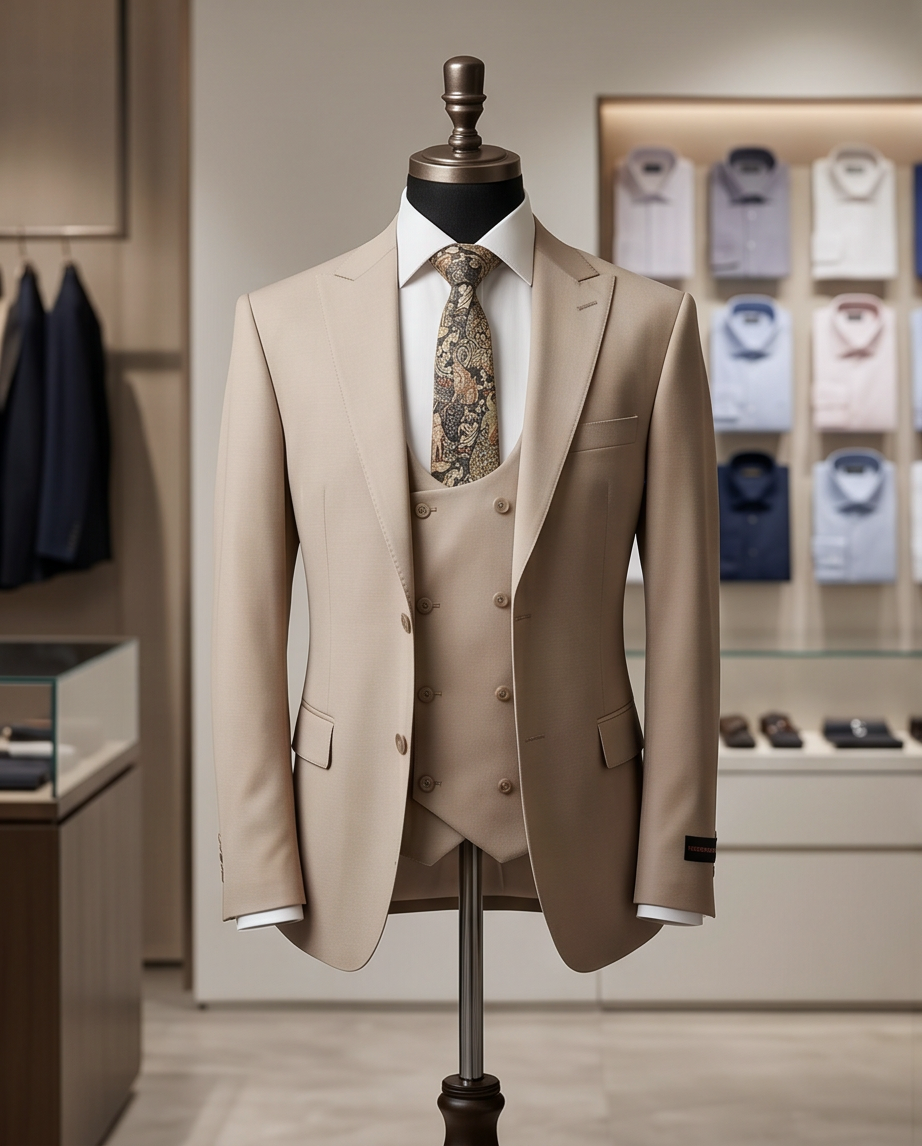 The Kensington Tailored 3-Piece Wool-Blend Suit – Sand Beige-1