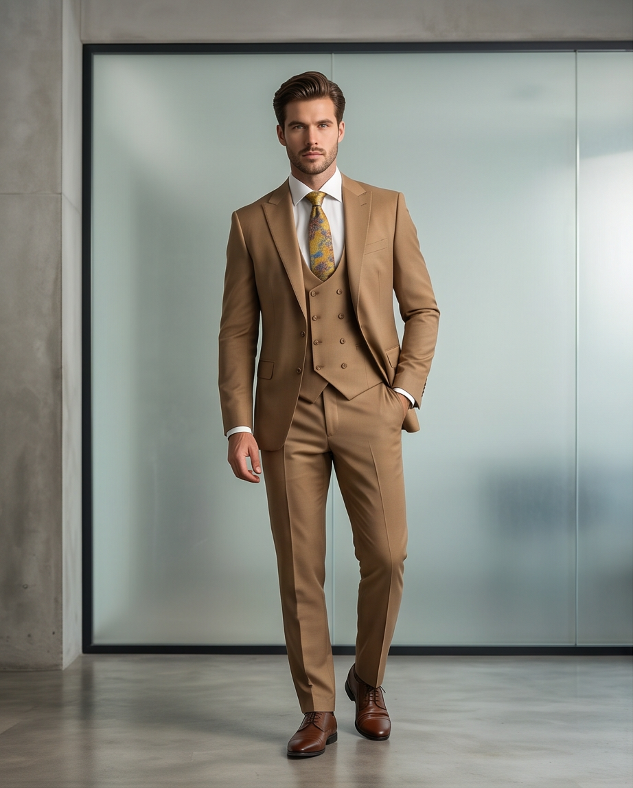 The Executive Slim-Fit Three-Piece Suit – Camel Wool Blend-2