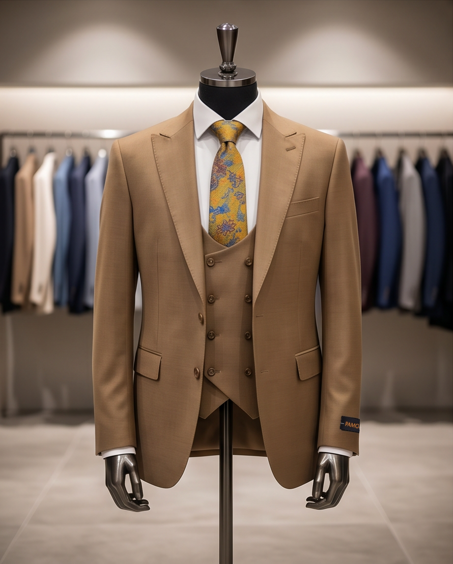 The Executive Slim-Fit Three-Piece Suit – Camel Wool Blend-1