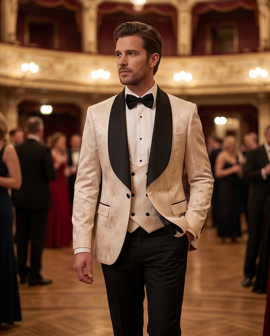 The "Midnight Gala" Champagne Tuxedo Set-3