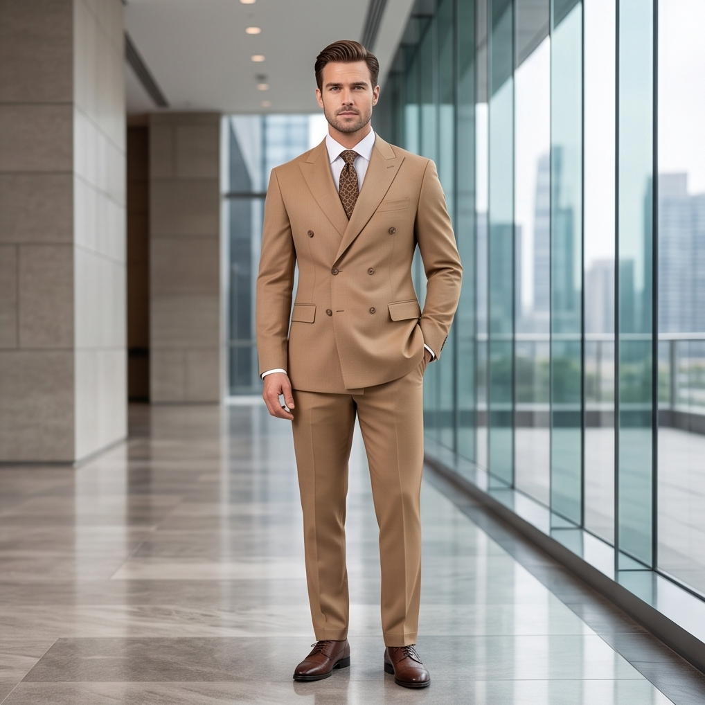 The Sovereign Double-Breasted Slim-Fit Suit – Camel Wool Blend-0