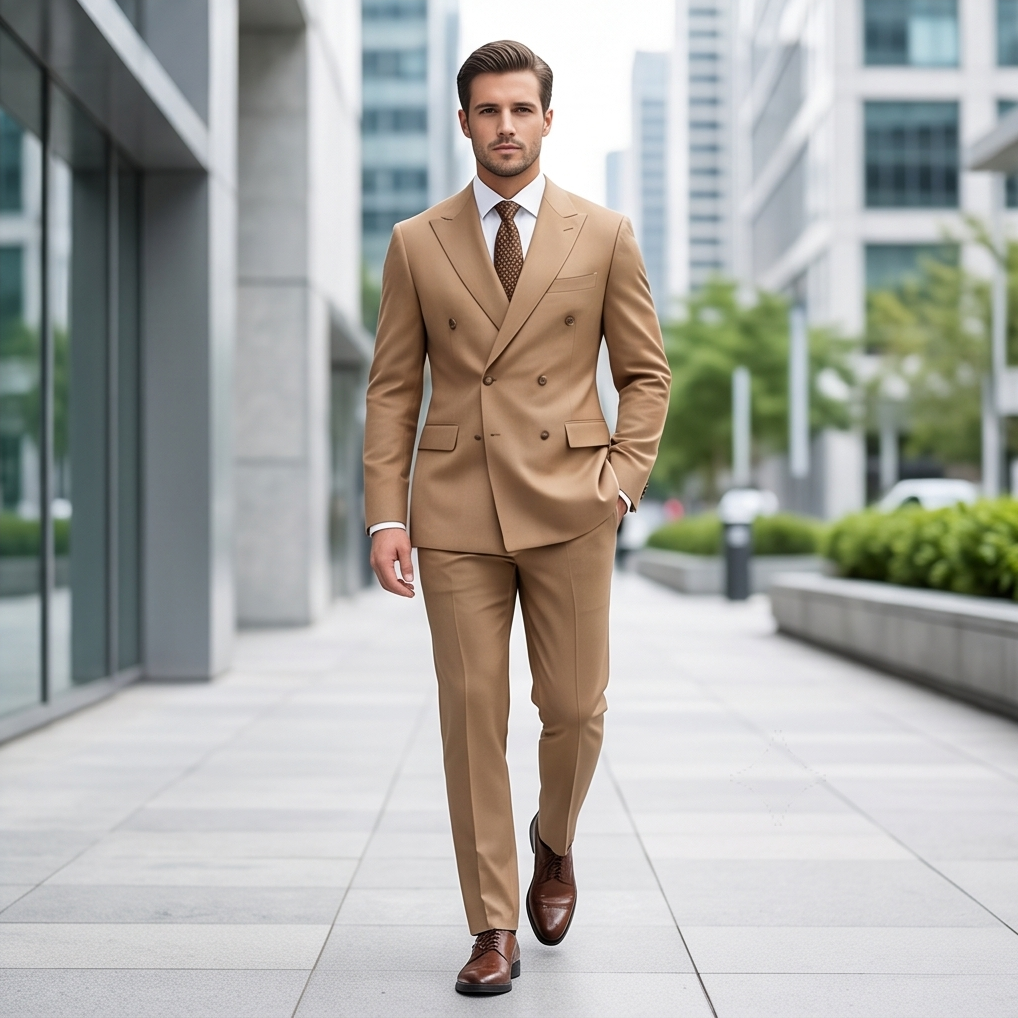 The Sovereign Double-Breasted Slim-Fit Suit – Camel Wool Blend-4