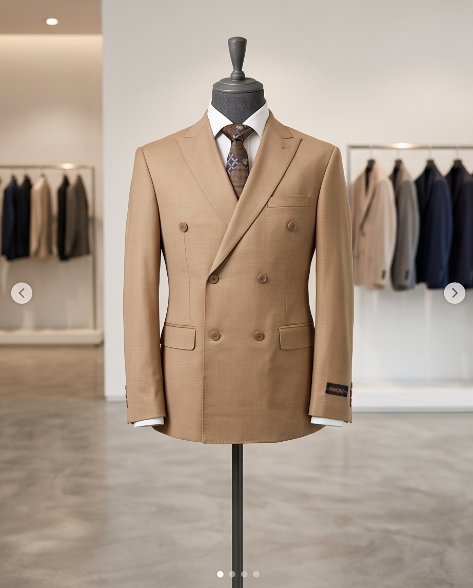 The Sovereign Double-Breasted Slim-Fit Suit – Camel Wool Blend-1