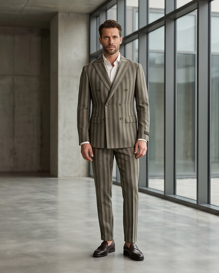 The Executive Stripe: Men’s Slim-Fit Wool-Blend Double-Breasted Suit-2