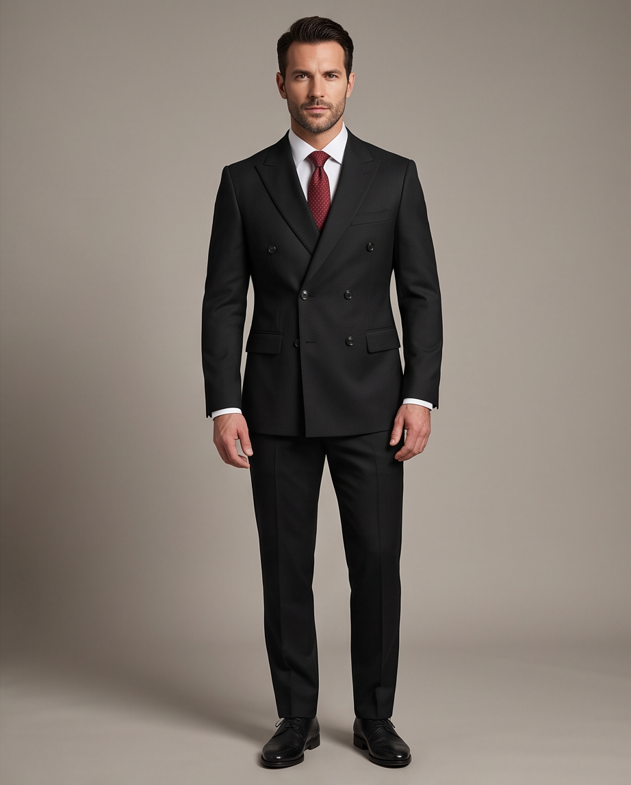 Elegant Black Double-Breasted Suit-0