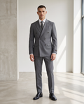 Modern Grey Slim Fit Double-Breasted Suit-0