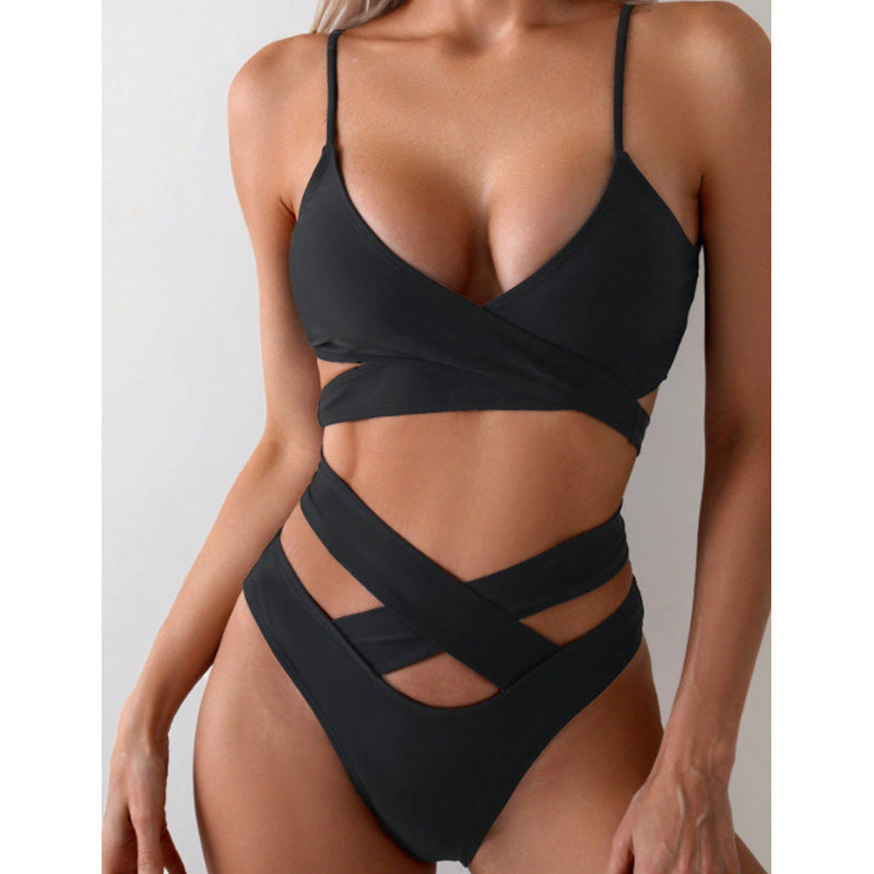 Sexy Hollow-Out Bikini Swimwear for Women, Two-Piece Bathing Suit, Elegant Beach Hot Spring Swimwear