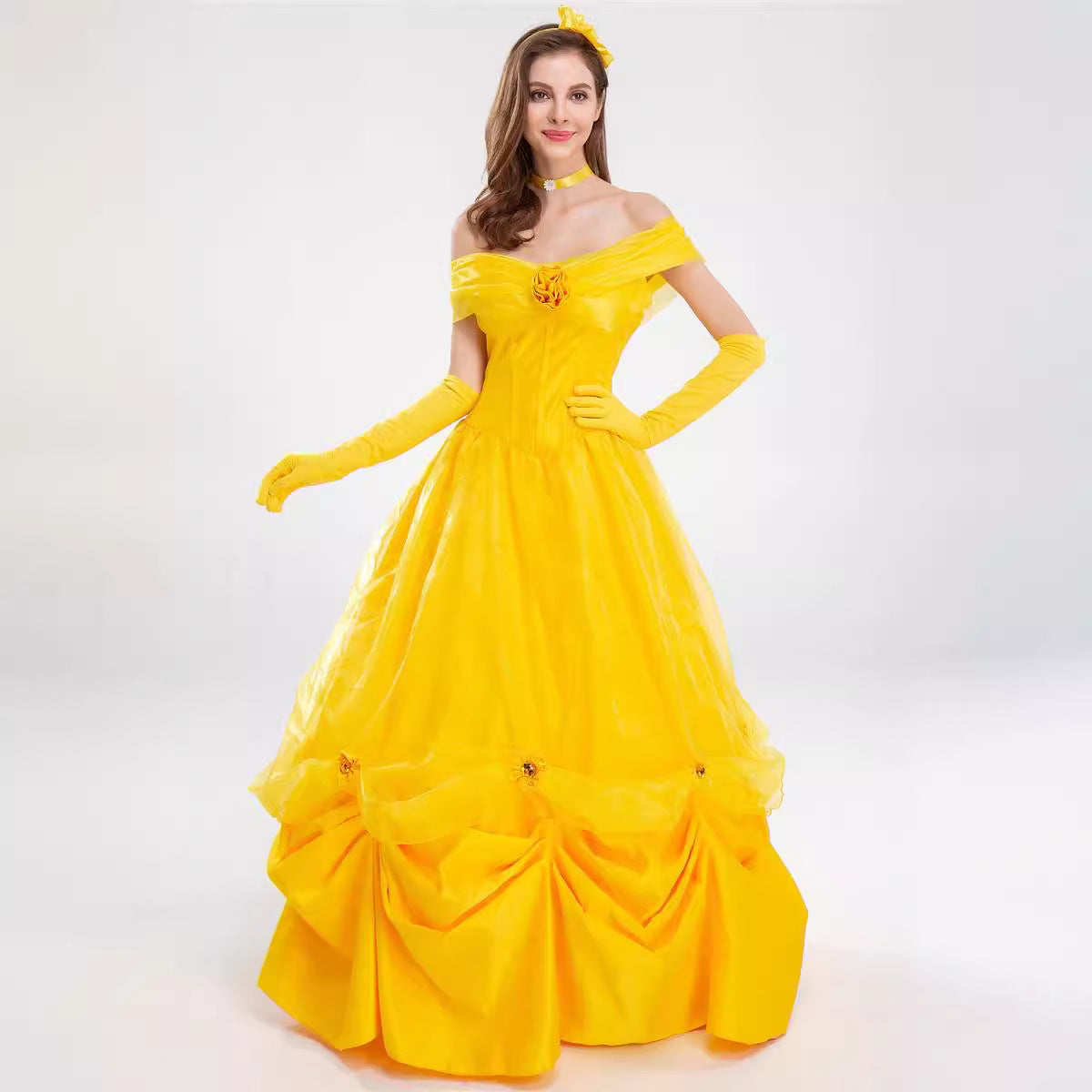 Beast Cosplay Belle Princess Yellow Dress for Women Adult Costume Stage Performance Dress