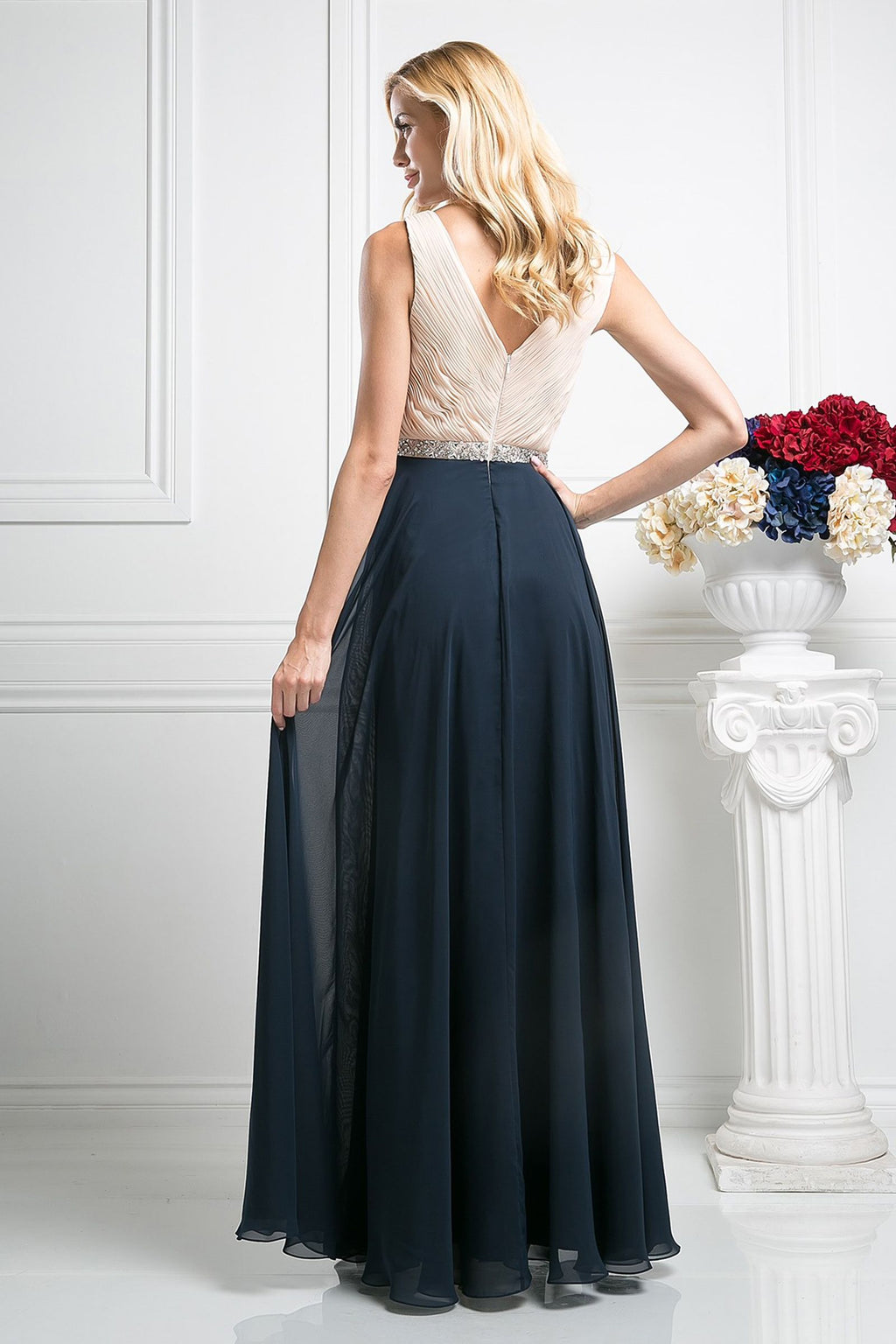 Beaded Belt Chiffon A - Line Dress-1