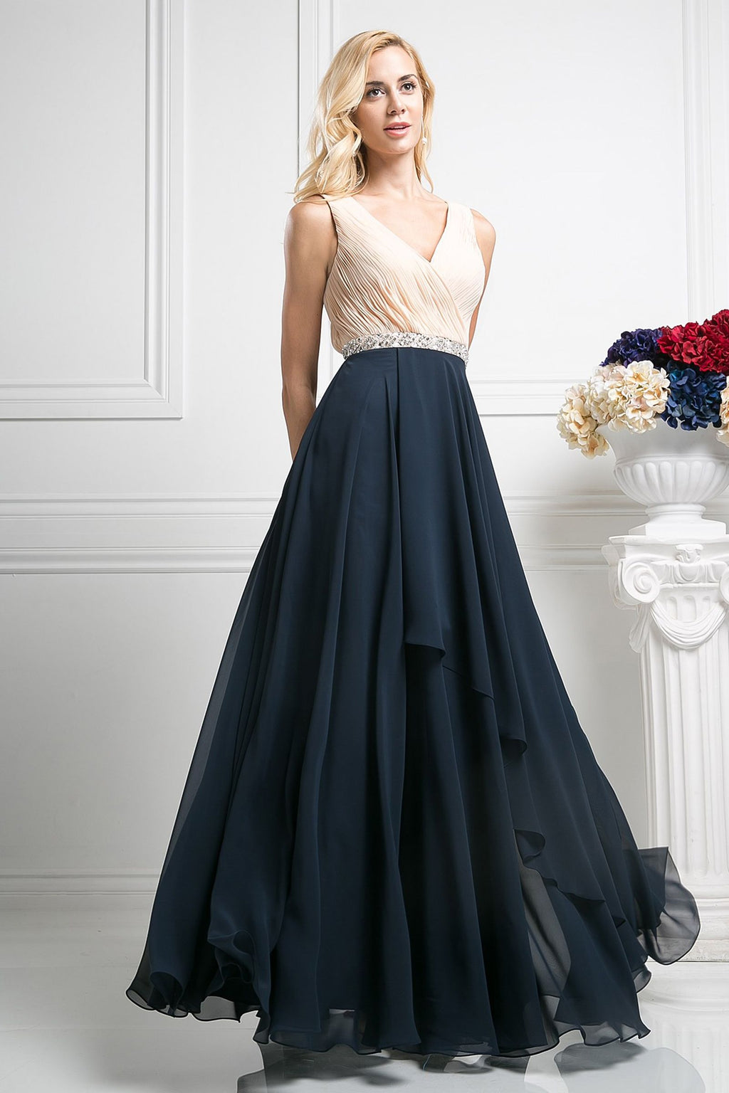 Beaded Belt Chiffon A - Line Dress-0