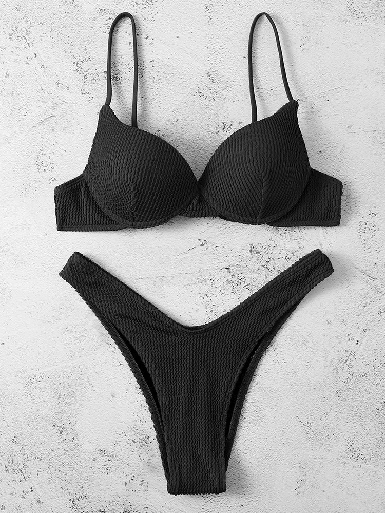 Sexy Solid Color Two-Piece Bikini Swimwear for Women