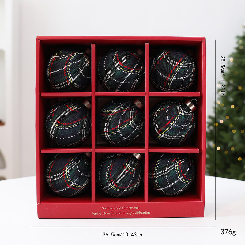 9PCS 8CM Christmas Ball Ornaments – Red & Green Grid Pattern Tree Hanging Pendants, 2026 New Year Holiday Decor