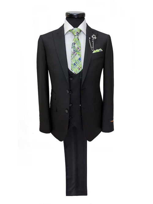 Black Two Button 3-Piece Suit-0