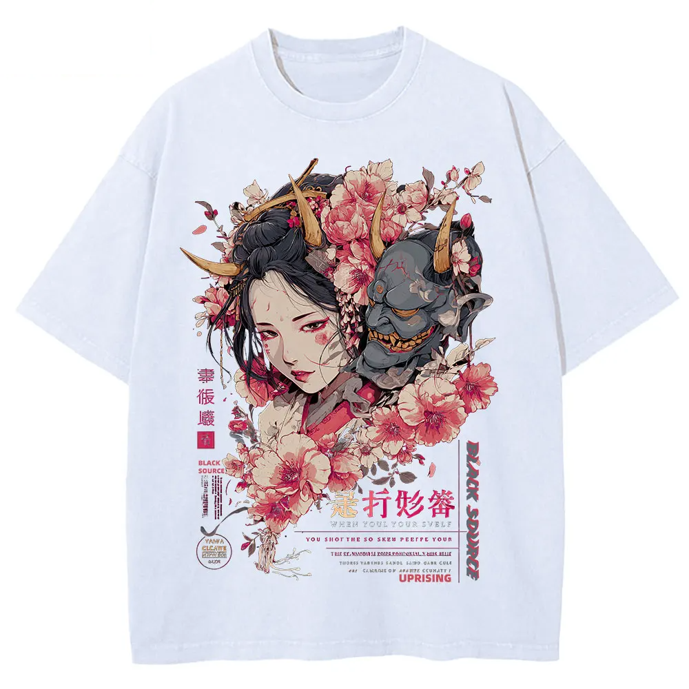 Anime Dragon Floral Graphic T Shirt Unisex Cotton Tee-1