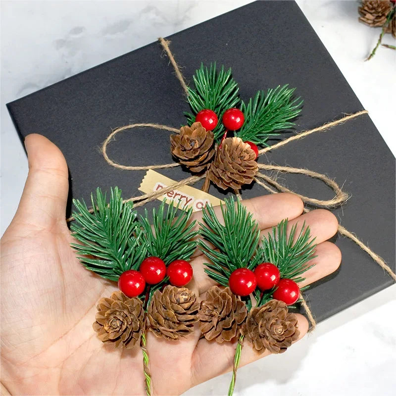 1pc Artificial Christmas Pinecone Red Berry Stem