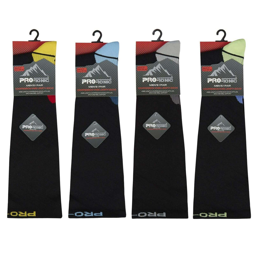 Sock Stack Men's Long Compression Socks 2 Pack Breathable Anti-Crimp Design Black Reinforced Heel and Toe Comfort