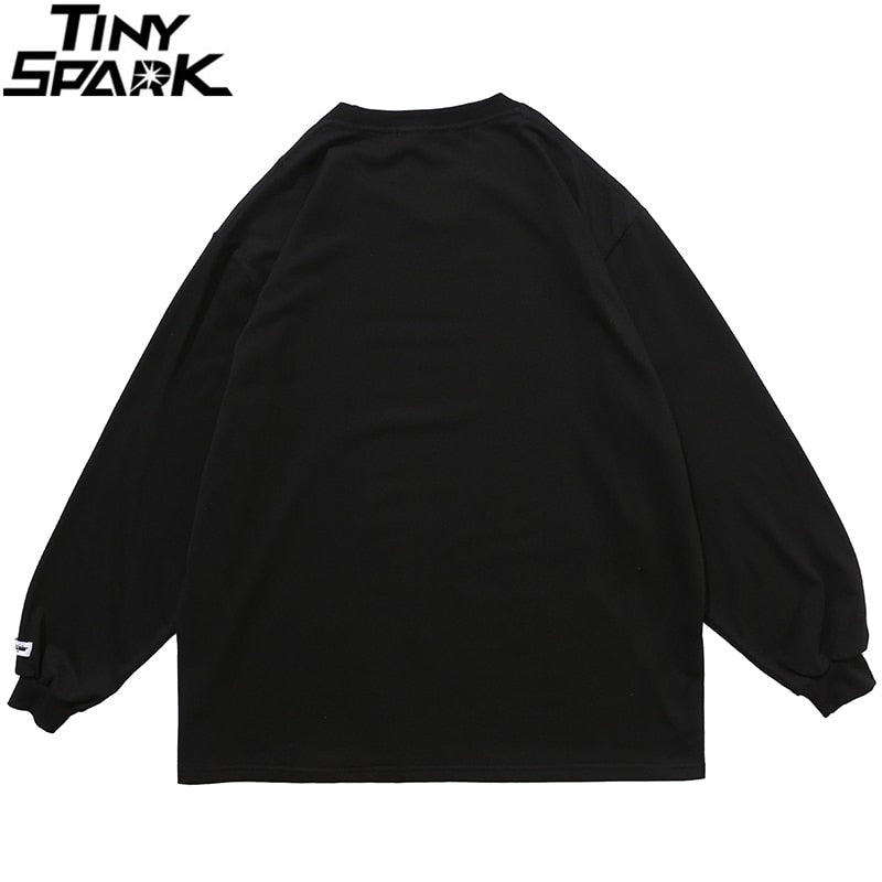 Men Hip Hop Oversized T Shirt Long Sleeve Streetwear Japanese Anime Girl Tshirt Harajuku Cartoon Tops Tees Cotton Loose-2