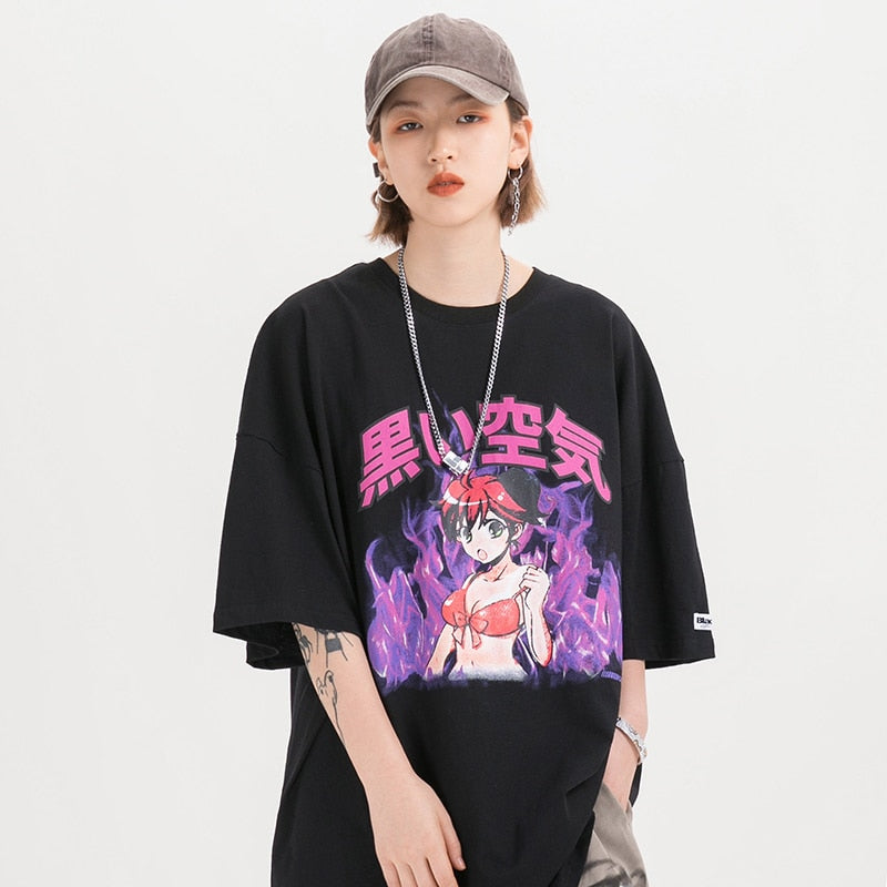 Hip Hop T Shirt Streetwear Japanese Cartoon Sexy Girl Tshirt Harajuku HipHop Oversize T-shirt Anime Cotton Tops Tees-4