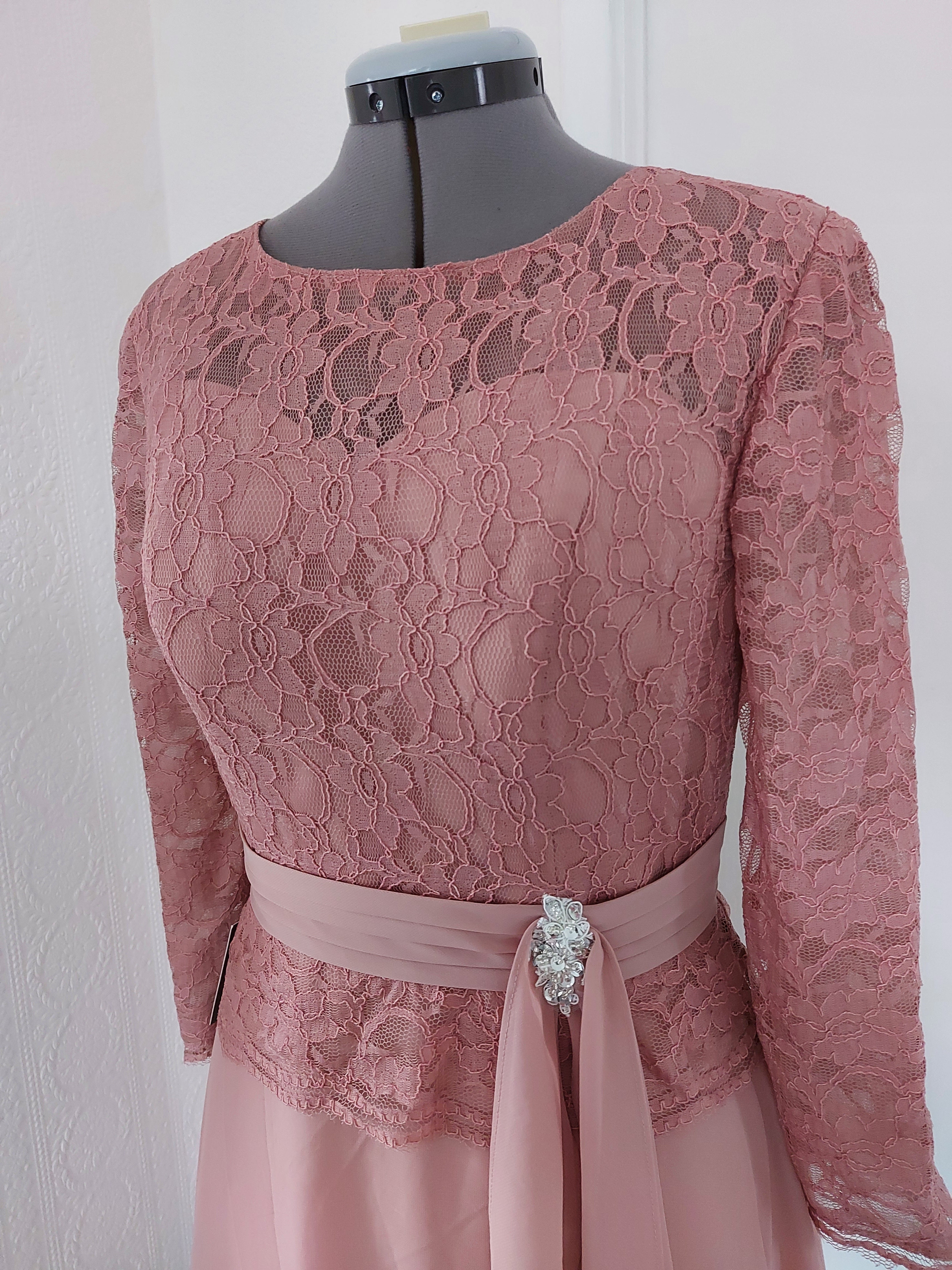 Pale pink lace embellished A-line mother of the bride dress-2