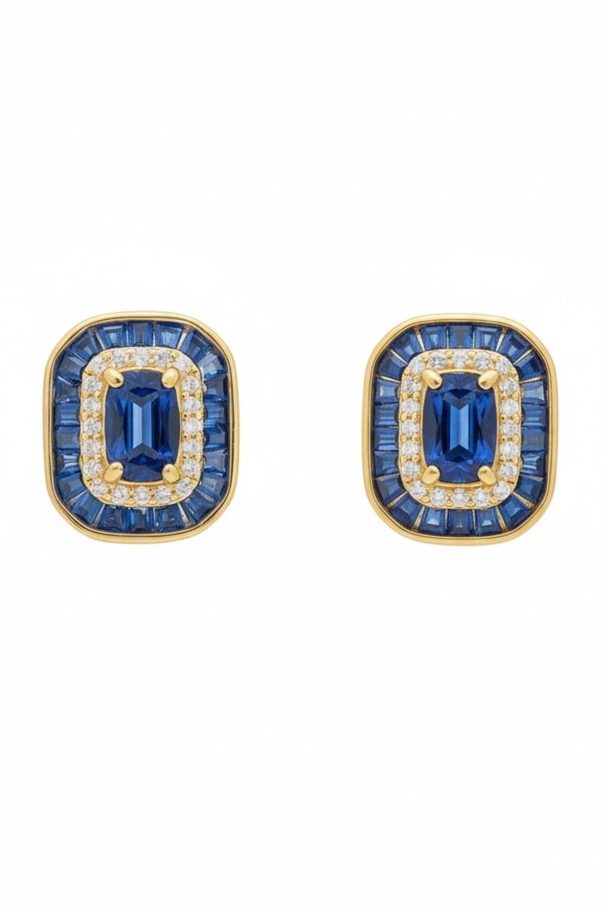 Great Gatsby Stud Earrings Sapphire Gold