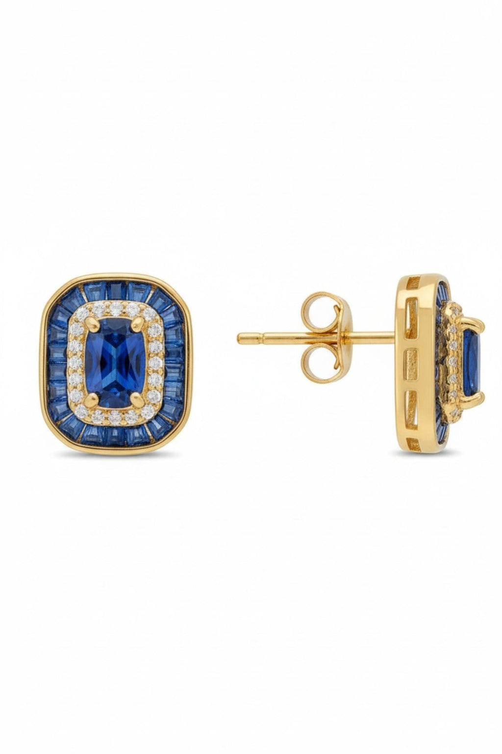 Great Gatsby Stud Earrings Sapphire Gold