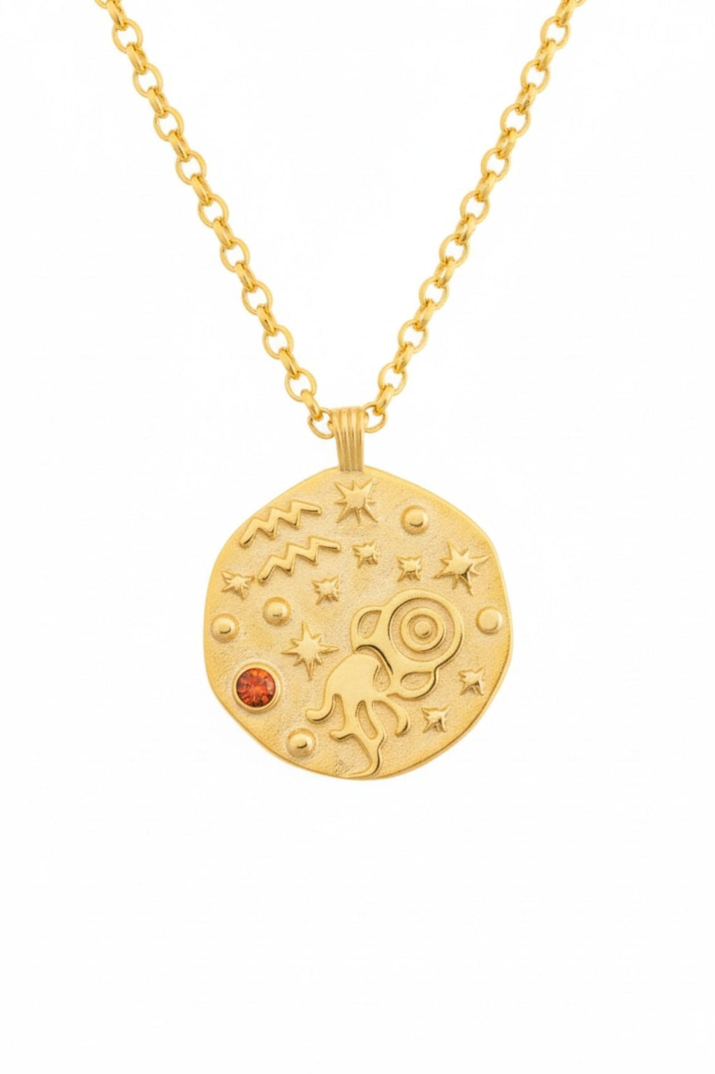 Zodiac Birthstone Talisman Necklace Aquarius Gold