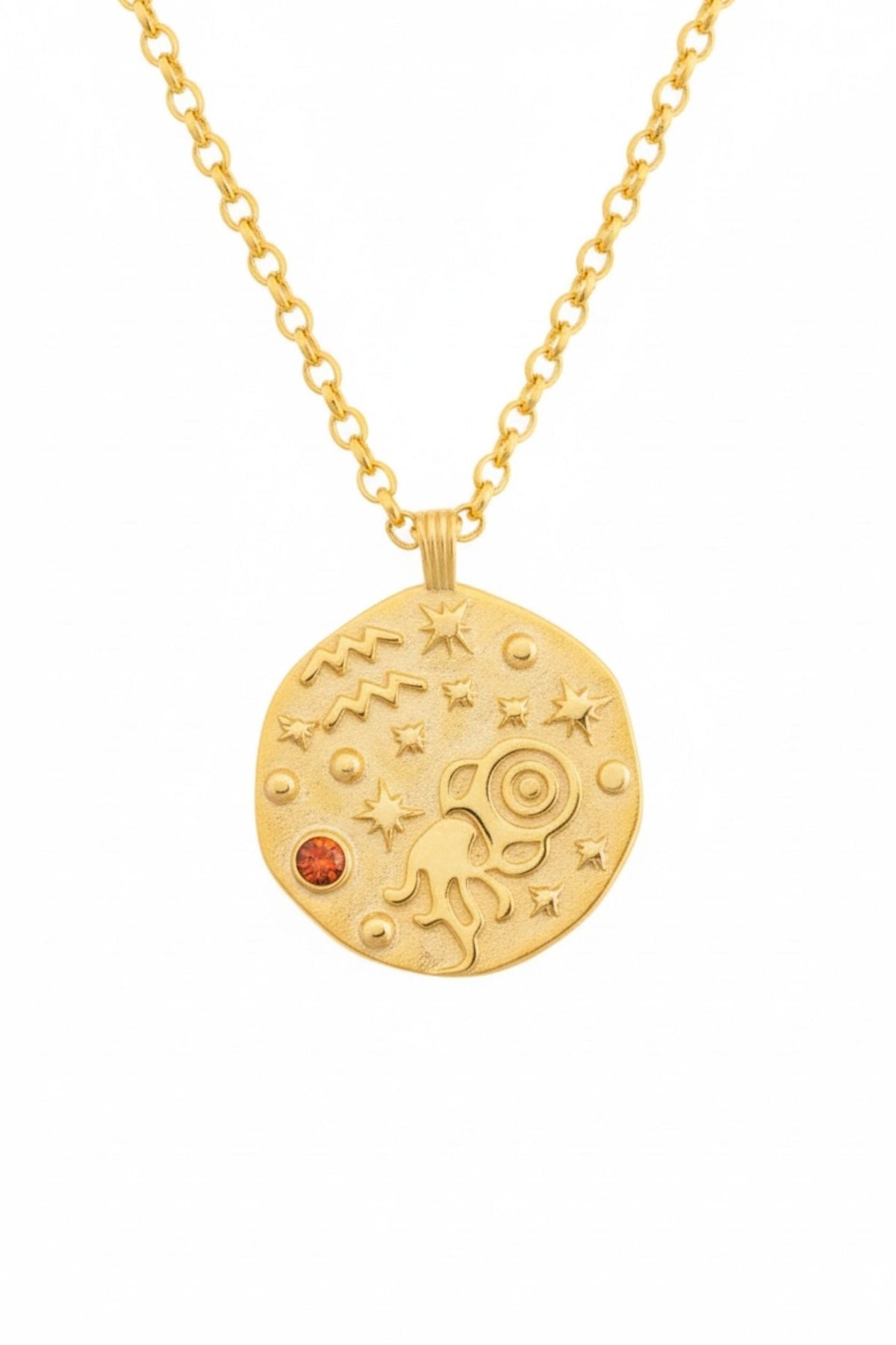 Zodiac Birthstone Talisman Necklace Aquarius Gold