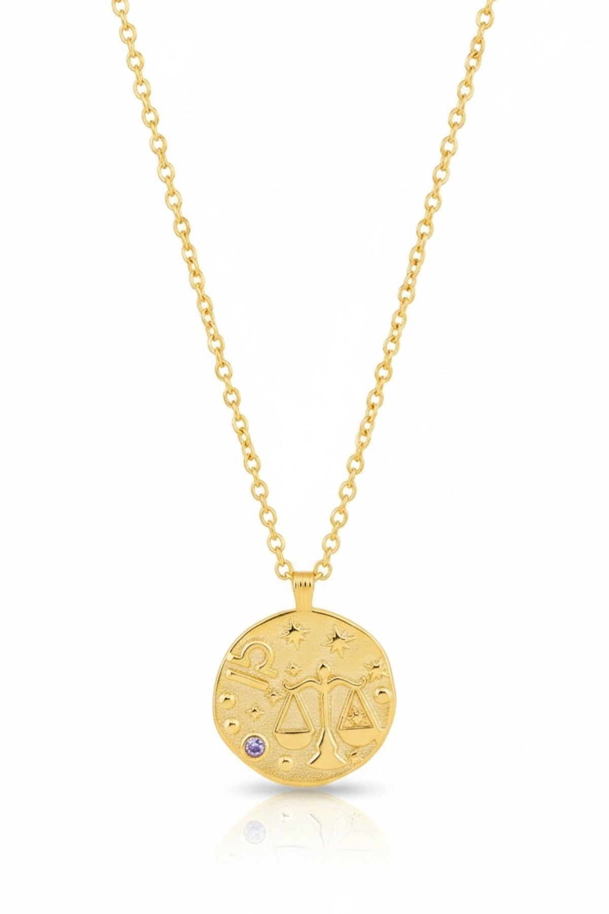 Zodiac Birthstone Talisman Necklace Libra Gold