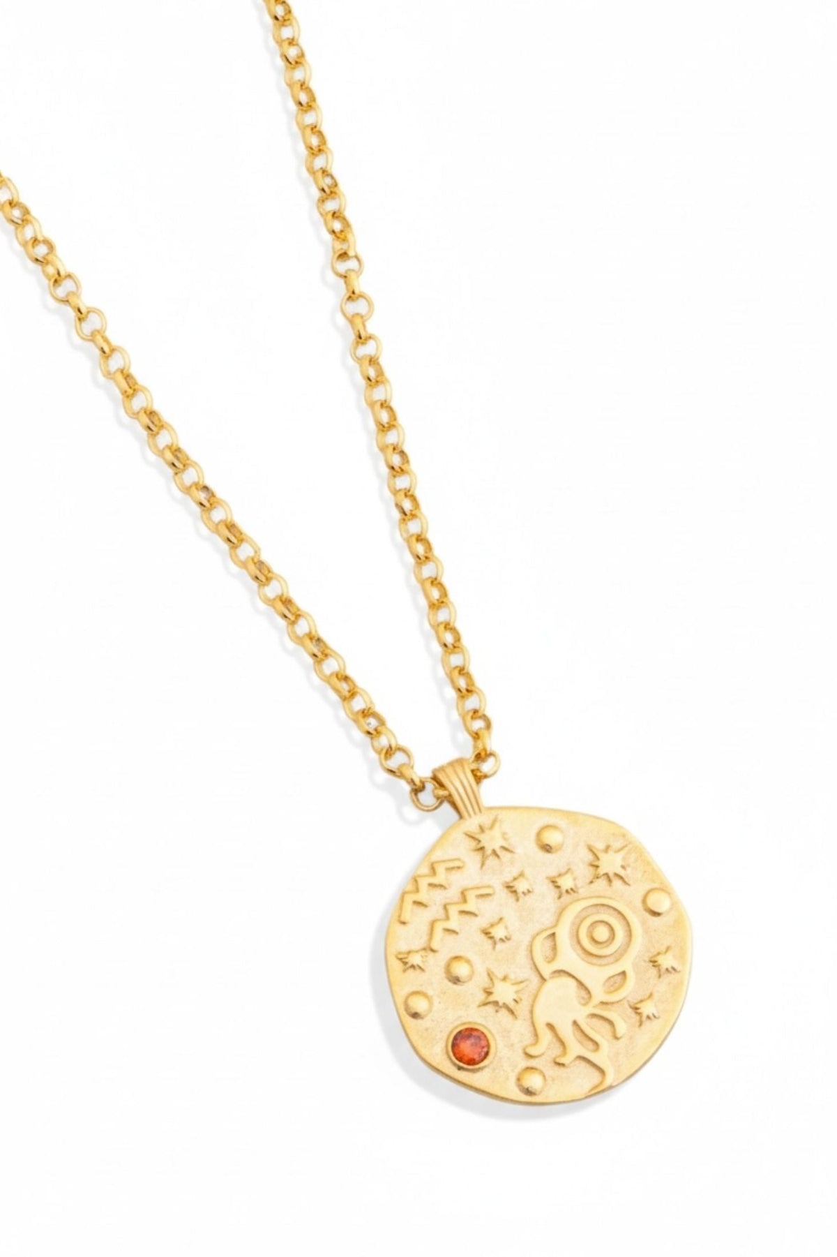 Zodiac Birthstone Talisman Necklace Aquarius Gold