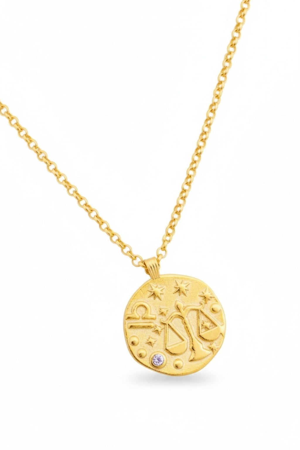 Zodiac Birthstone Talisman Necklace Libra Gold