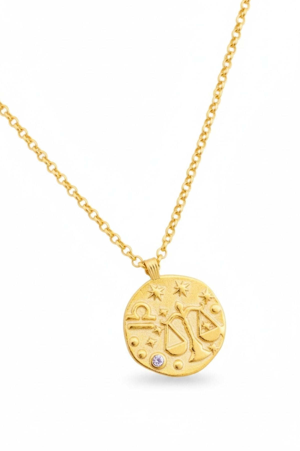 Zodiac Birthstone Talisman Necklace Libra Gold