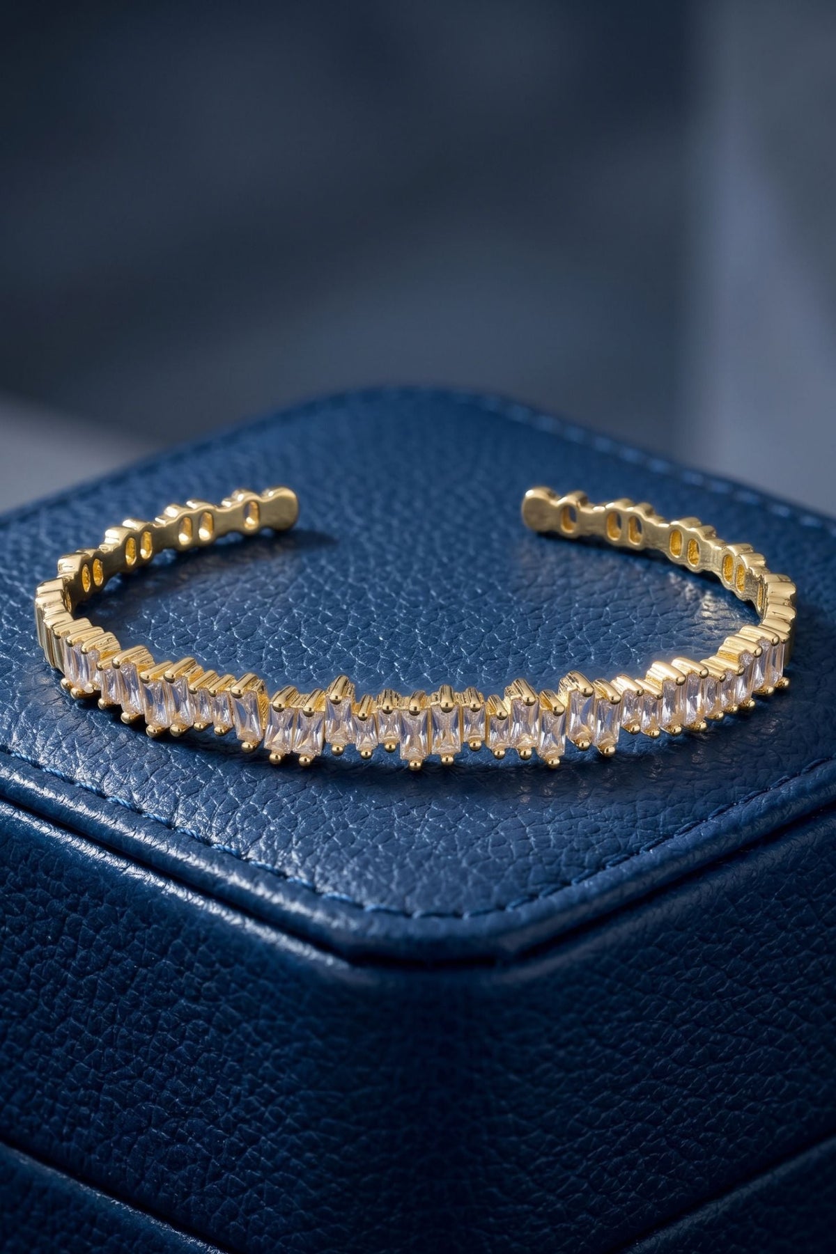 Baguette Ice Cuff Bangle Gold White