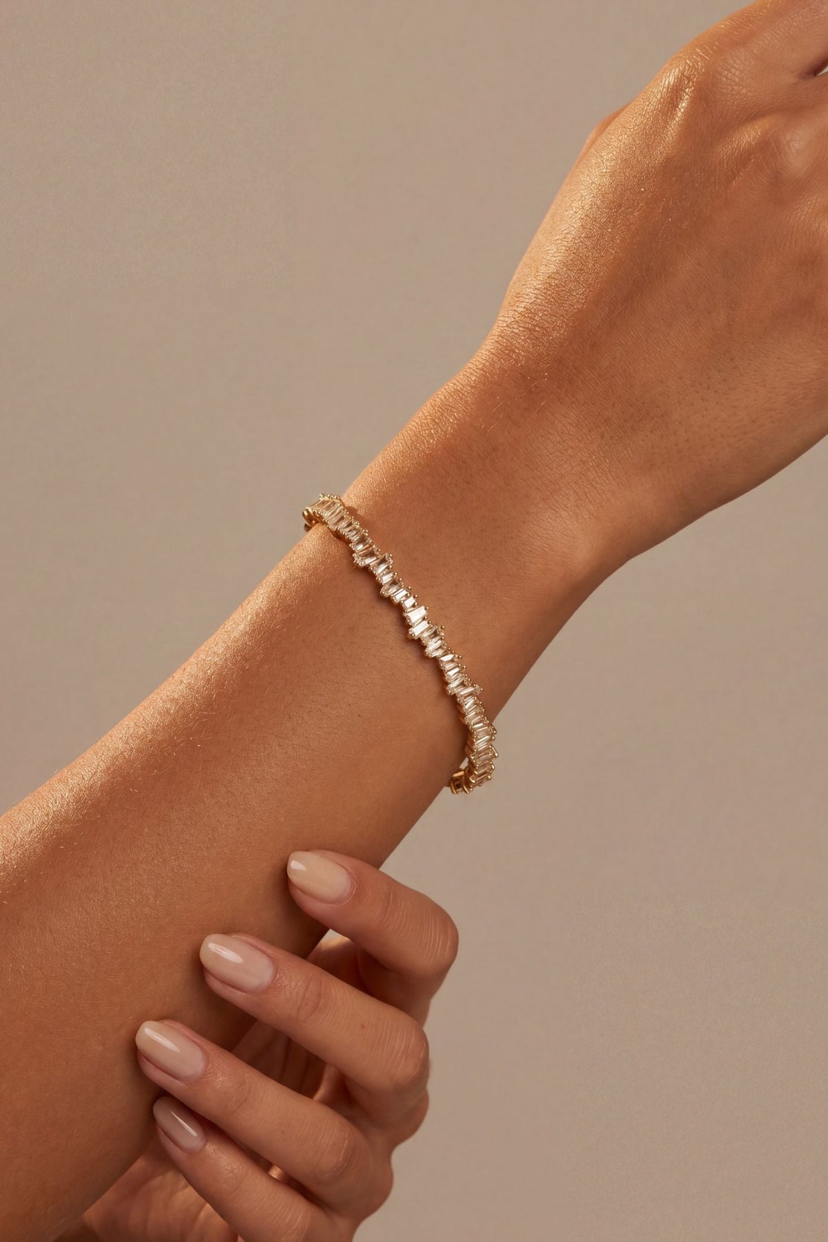 Baguette Ice Cuff Bangle Gold White