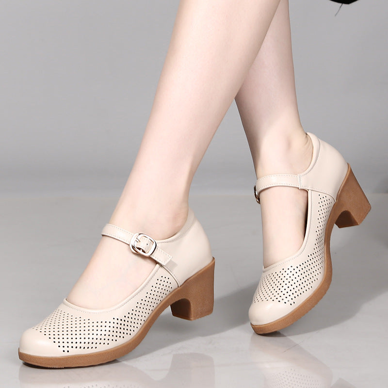 Coarse heeled women's shoes work shoes commuting hollow sandals