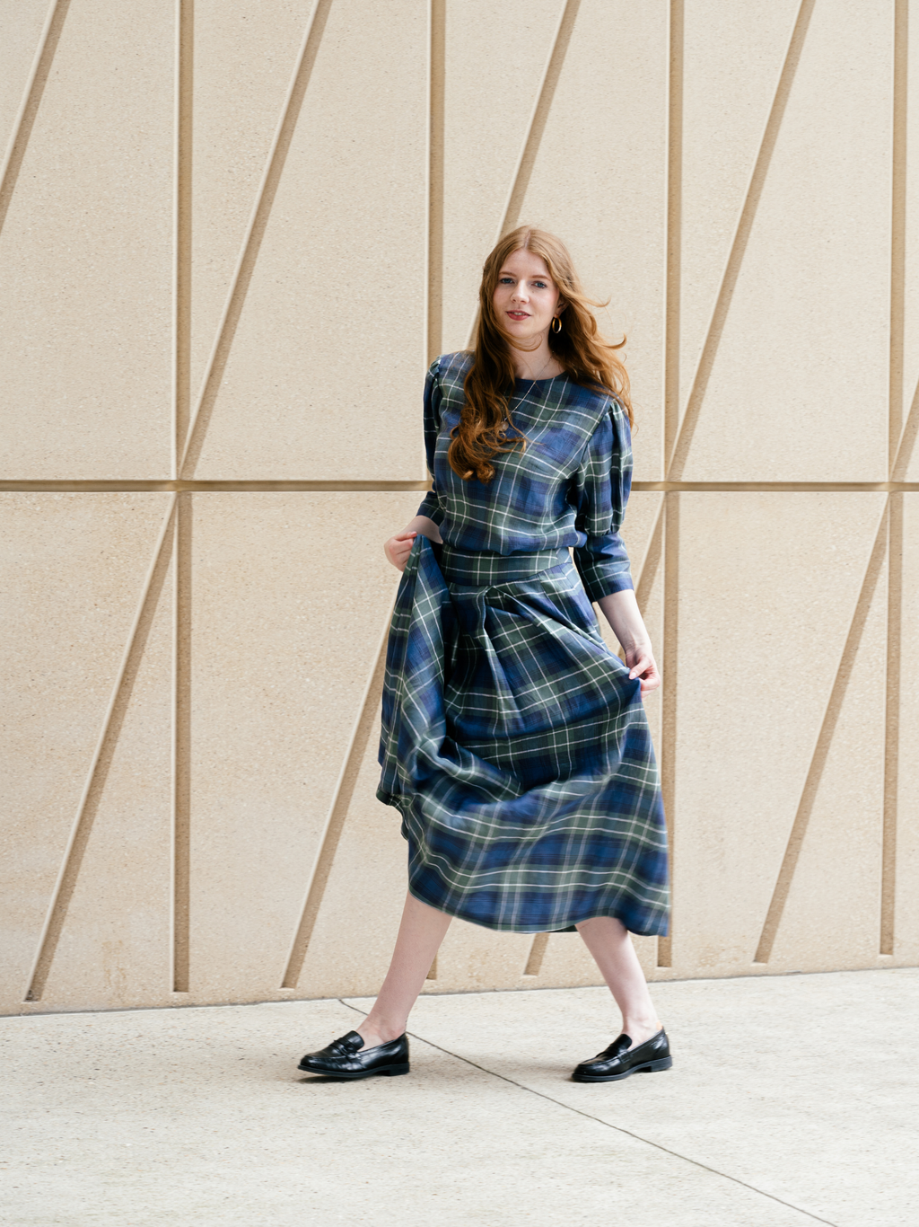 Maxi skirt with pockets Green Check Irish Linen – Valery | No More Nobody-2