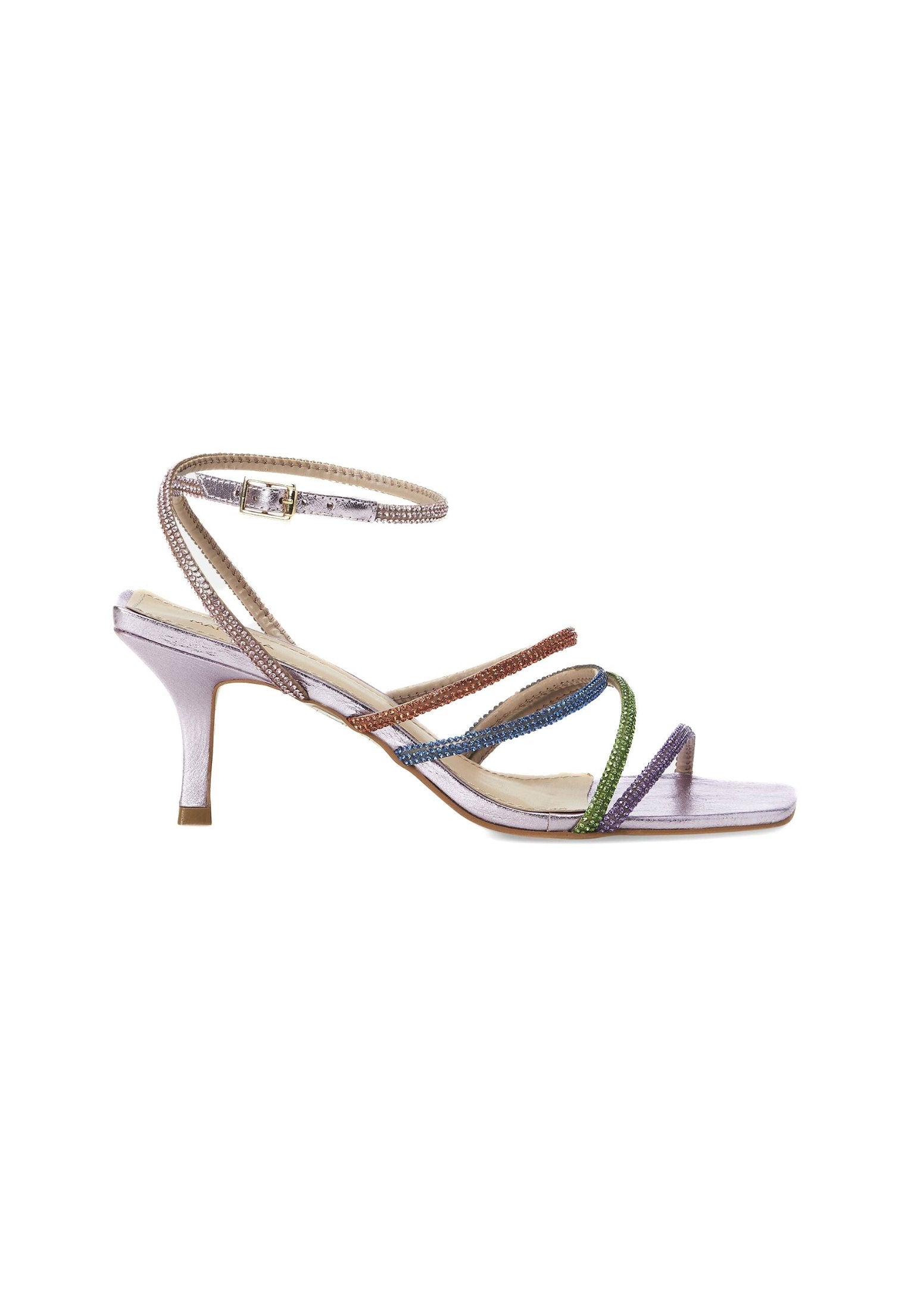 Arca Leather Sandals – 8cm Crystal Straps High Heel Purple-0